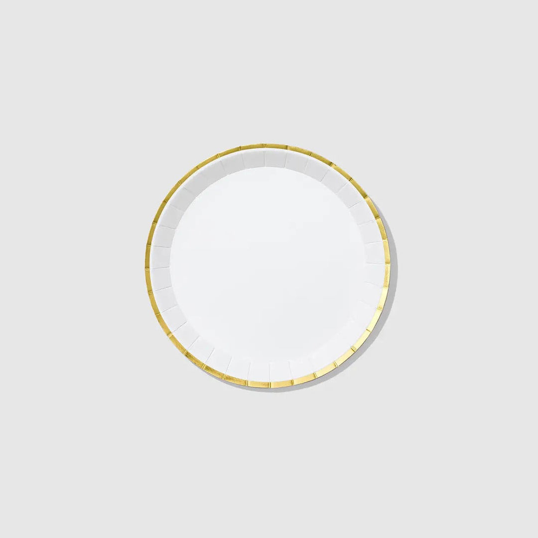 White and Gold Foiled Small Paper Party Plates x 10 - Gold Party Supplies party plates White and Gold Foiled Small Paper Party Plates x 10