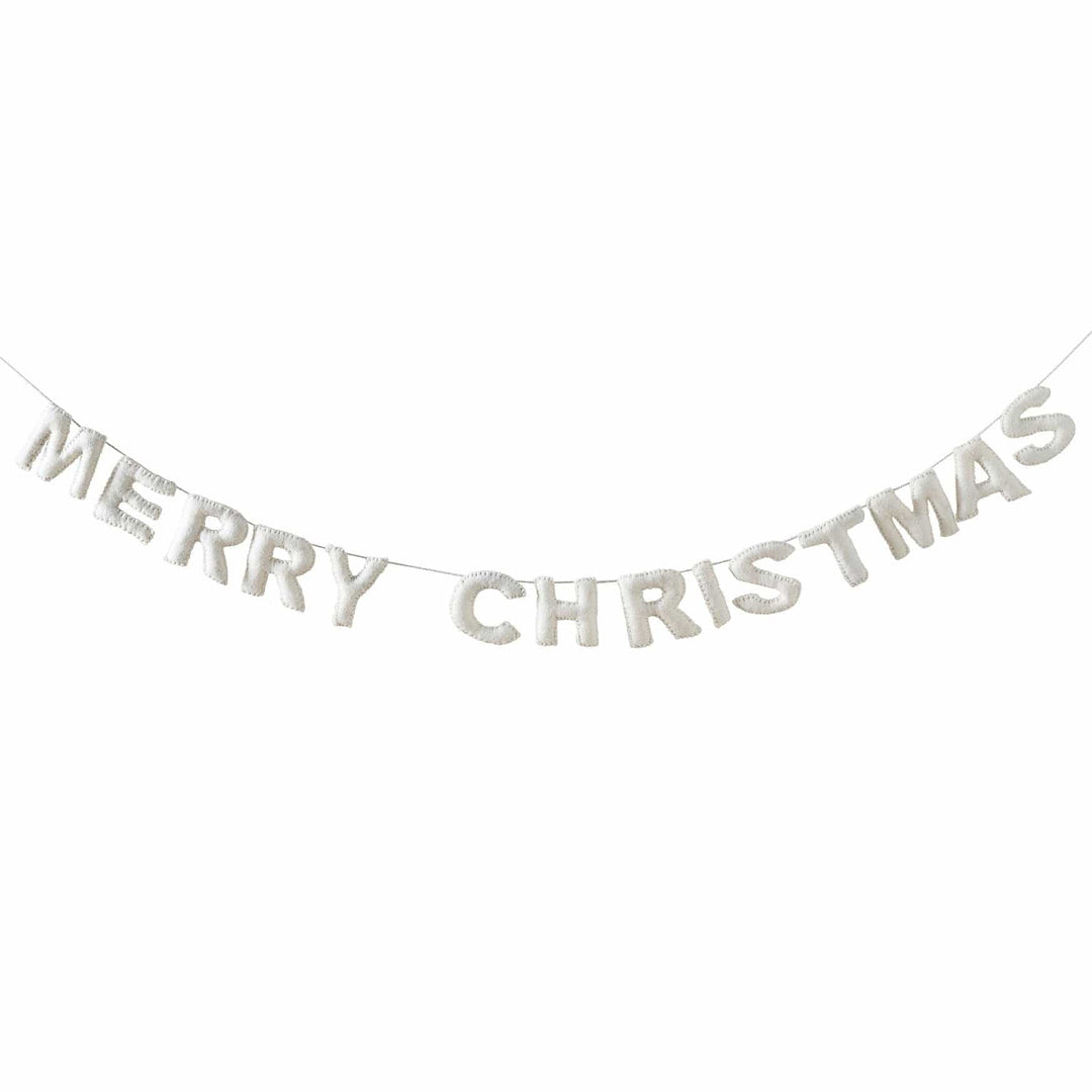 White Felt Merry Christmas Bunting - Christmas Decorations Bunting White Felt Merry Christmas Bunting