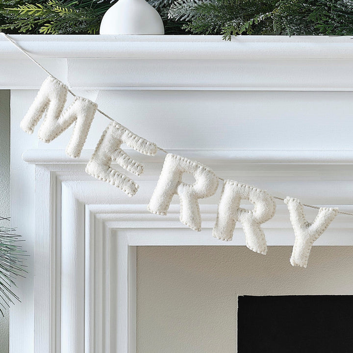 White Felt Merry Christmas Bunting - Christmas Decorations Bunting White Felt Merry Christmas Bunting