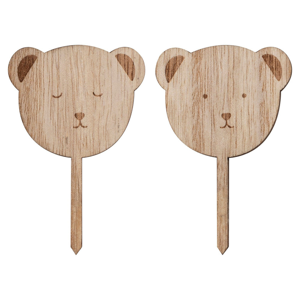 Cupcake Toppers Wooden Teddy Bear Baby Shower Cupcake Toppers x 6