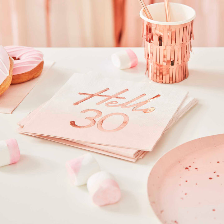 Paper Napkins 16 Hello 30th Birthday Party Napkins Rose Gold