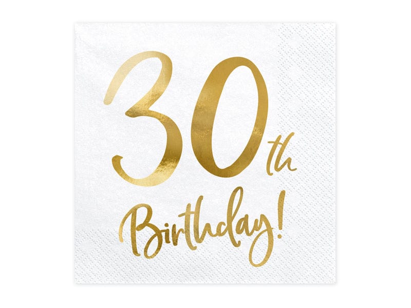 Paper Napkins 30th Birthday Gold & White Paper Napkins x 20